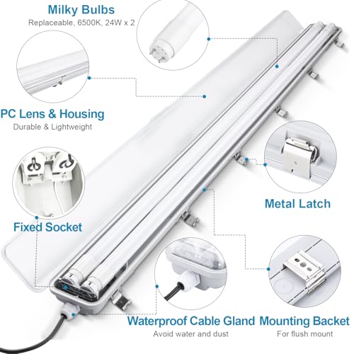 4FT Vapor Tight LED Light Fixture 4200LM 48W (8 Pack)