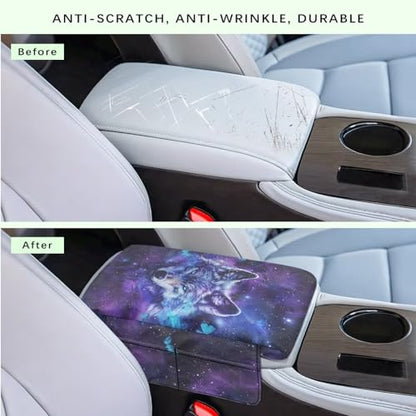 Galaxy Wolf Butterfly Car Center Console Armrest Cover Soft Armrest Cover Lid Non (Galaxy Wolf Butterfly)