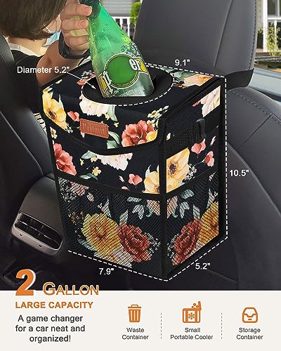 Car Trash Can with Lid Leakproof Car Garbage Bag Vehicle Trash Bin (2 Gallons / Rose)