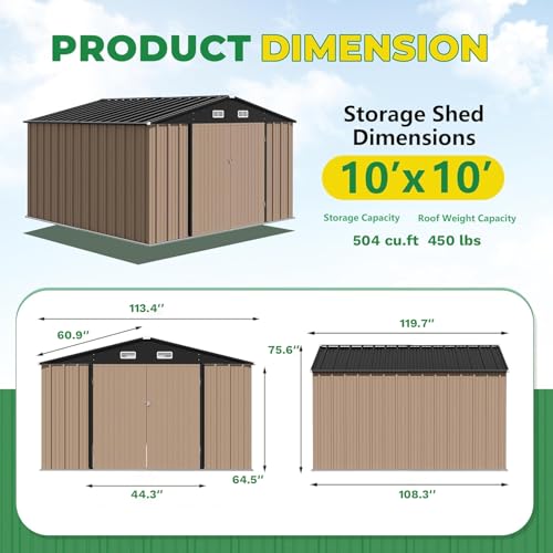 10x10 FT Outdoor Storage Shed (Brown / 10x10 FT)