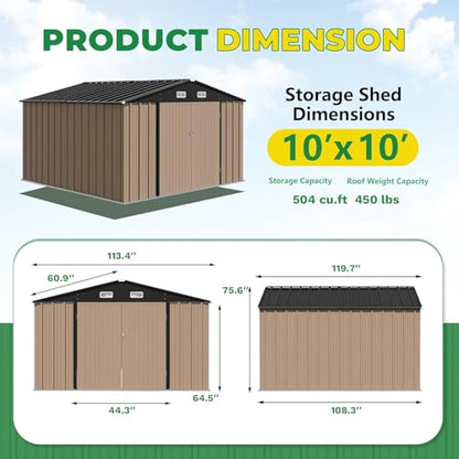 10x10 FT Outdoor Storage Shed (Brown / 10x10 FT)
