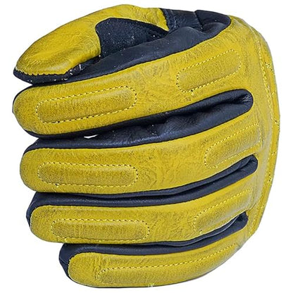 Leather Motorcycle Gloves for Men with Soft Polyester Lining Bike Riding Gloves with Grip Patches on Palm and Accordion Panels on Fingers and Cuff (Large / Diamond Yellow/Black)