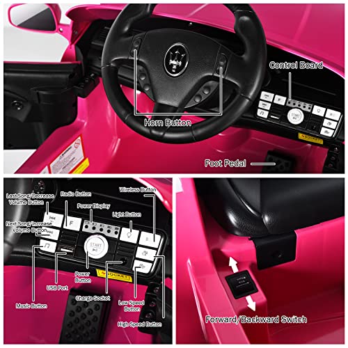 Ride on Car Pink Licensed Maserati Gbili 12V Battery Powered Electric Car with Parent Remote Control & Manual Modes (Maserati GranCabrio / Pink)