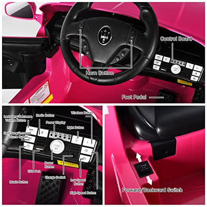 Ride on Car Pink Licensed Maserati Gbili 12V Battery Powered Electric Car with Parent Remote Control & Manual Modes (Maserati GranCabrio / Pink)