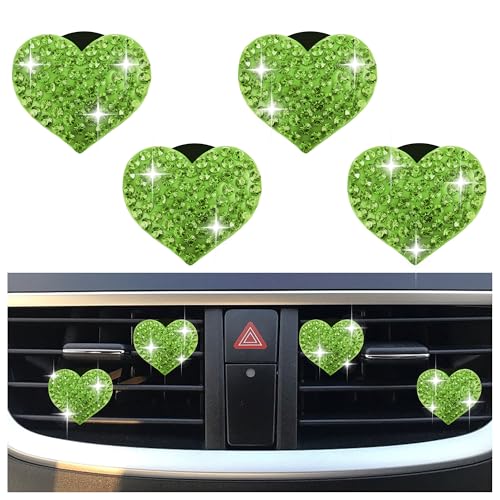 4PCS Heart Shaped Car Vent Clips with Rhinestone (Green)