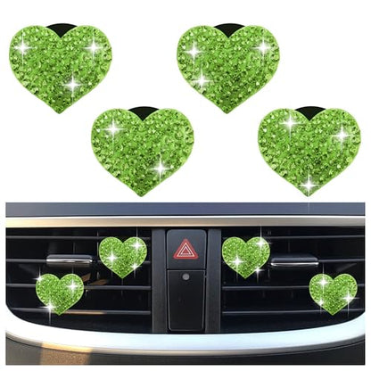 4PCS Heart Shaped Car Vent Clips with Rhinestone (Green)