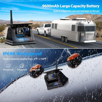 4 Magnetic Solar Wireless Backup Camera HD1080P 9" Loop Recording Monitor (9"-4 Cam)