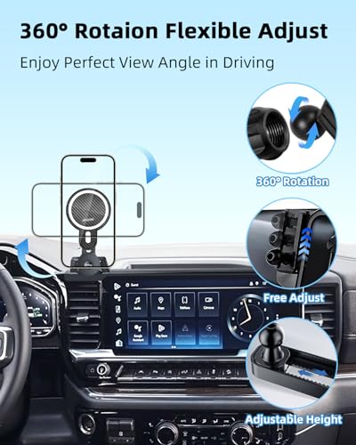 Car Phone Holder for 2022 (Silverado/GMC Sierra 2022-2026 (Extension Rod) / Magsafe+ Wireless Charger)
