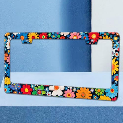 Colorful Flowers Print License Plate Frame Floral License Plate Holder (Colorful Flowers Print)