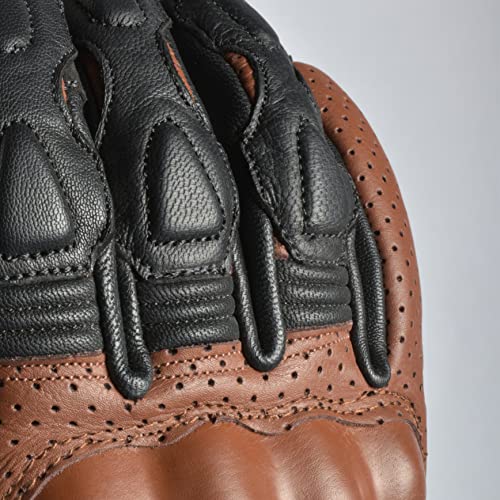 Leather Motorcycle Motorbike Knuckle Protection Powersports Gloves (Black/Brown / Large)