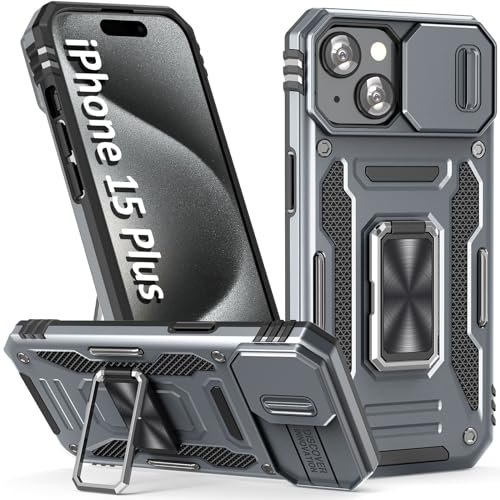 Phone Case for iPhone 15 Plus Case with Kickstand Ring Holder (★ iPhone 15 Plus 【6.7 inches】 / Grey)