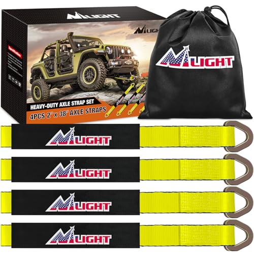 2" x 38" Axle Tie Down Straps with D (4Pcs 2in x 38in Axle Tie Down Straps Yellow)