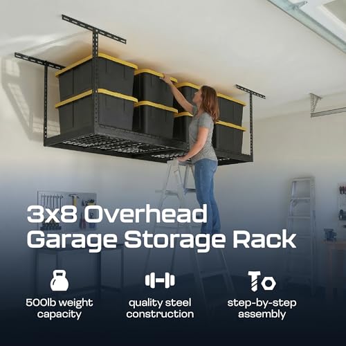 MonsterRax 3x8 Overhead Garage Storage Rack (Hammertone / 12"-21")