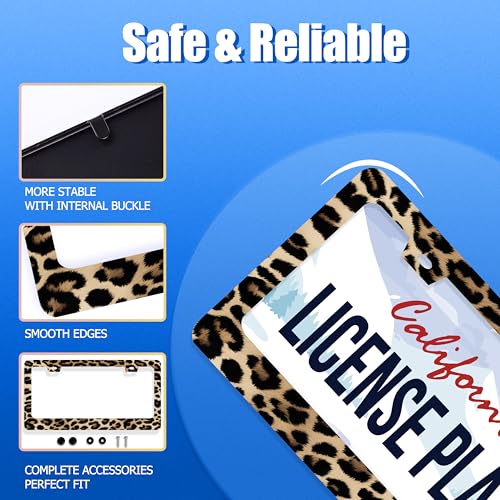 Leopard License Plate Frame Stainless Steel Car Accessories 12.3" x 6.3" (Vintage Brown Leopard Print)