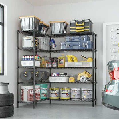 70" W Storage Shelves 1600LBS Heavy Duty Metal Shelving (Black / 69.8"W × 15.8"D × 71"H)