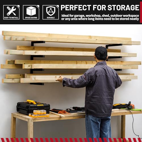 Wood Organizer and Lumber Storage Rack Wall Mount (Black - 4 Level)