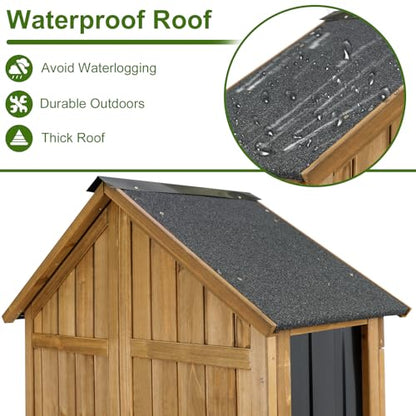 Wood & Metal Outdoor Storage Cabinet with Waterproof Roof (13.2"D x 31"W x 67"H)