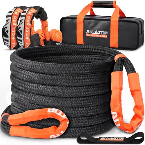 Kinetic Recovery Rope Kit w (1"x20' (Black) + 2pcs Soft Shackle)
