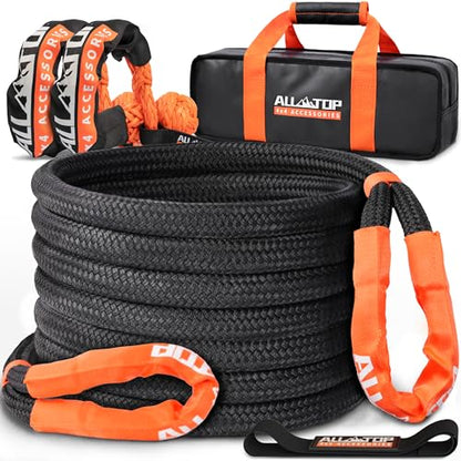 Kinetic Recovery Rope Kit w (1"x30' (Black) + 2pcs Soft Shackle)