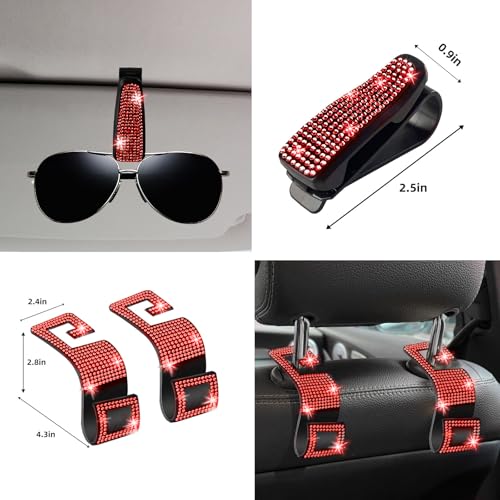 27 PCs Red Bling Car Accessories Set for Women (Red Diamond)
