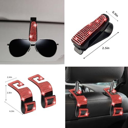 27 PCs Red Bling Car Accessories Set for Women (Red Diamond)