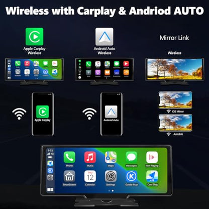 Portable Carplay Screen for Car (10.26" Carplay with 4K DVR & 1080p Rear Cam (64G))