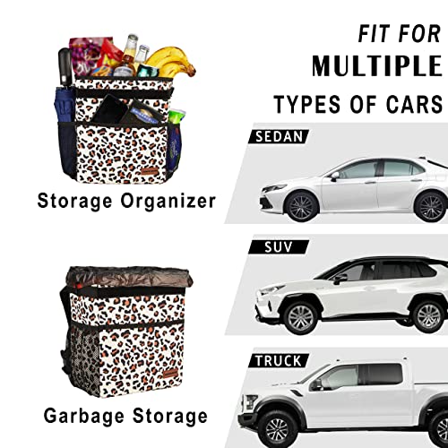 Cute Car Trash Can with Lid (Leopard Print / 2 Gallons)