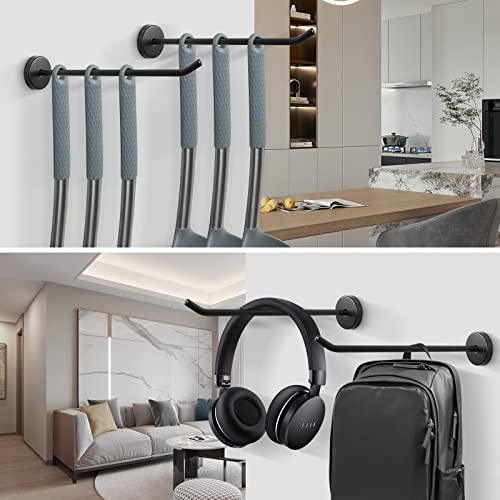 Coat Hooks Wall Mount Hooks for Hanging Hat Hurse Robe (Matte Black / 8 Inch (Wall))