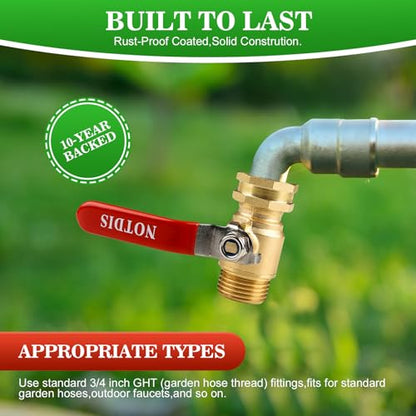Brass Garden Hose Shut Off Valve with Full (1 way hose splitter 2Pcs)