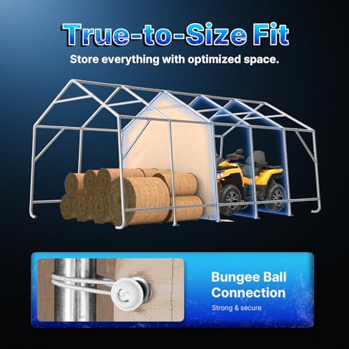 13x20 ft Carport 2 Roll up Doors & Vents Outdoor Portable Storage Shelter Garage Tent for Vehicle Boat Truck Anti (Beige / 13'x20')