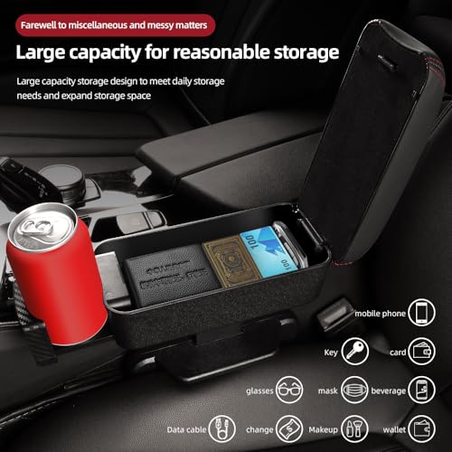 Car Armrest Box with Cup Holder Car Central Liftable Armres Storage Organizer Box Arm Rest (Black)