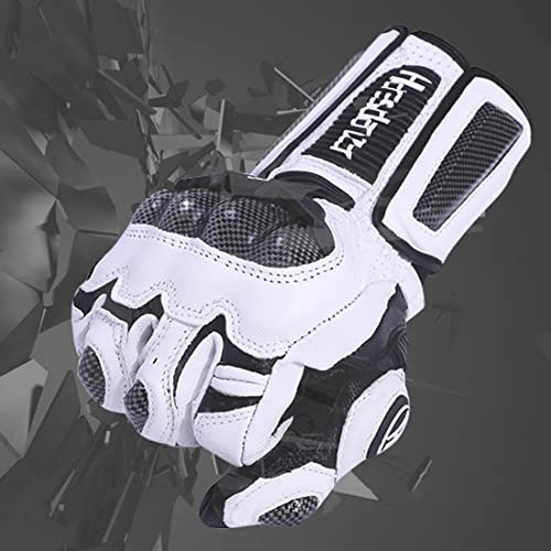 Unisex Leather Motorcycle Touch Gloves KM045 White (Small / White/Black)