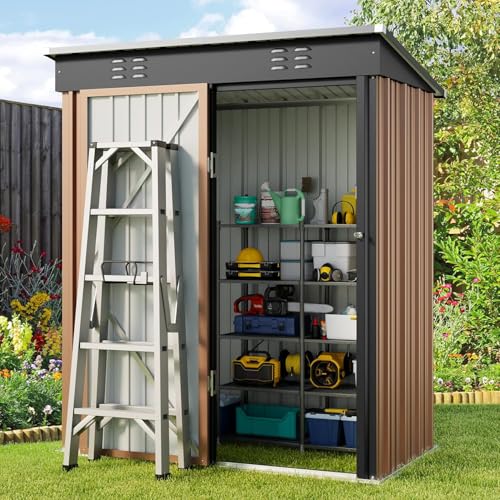 5x3 FT Outdoor Shed (Brown / 5' x 3' FT/Sloped-roof)