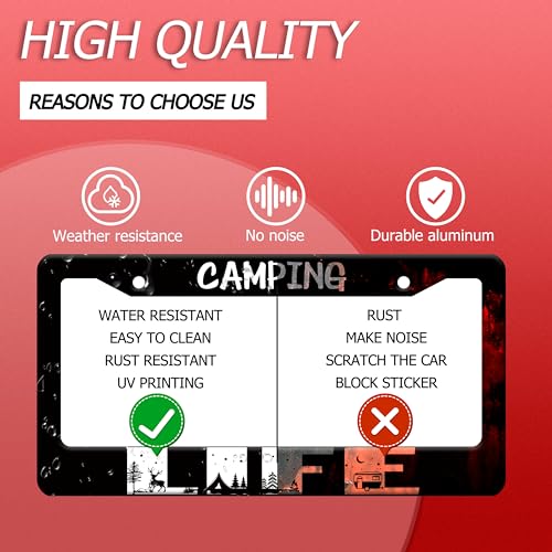 Camping Life Forest Stainless Steel License Plate Frame for US Cars Decor (Camping life)