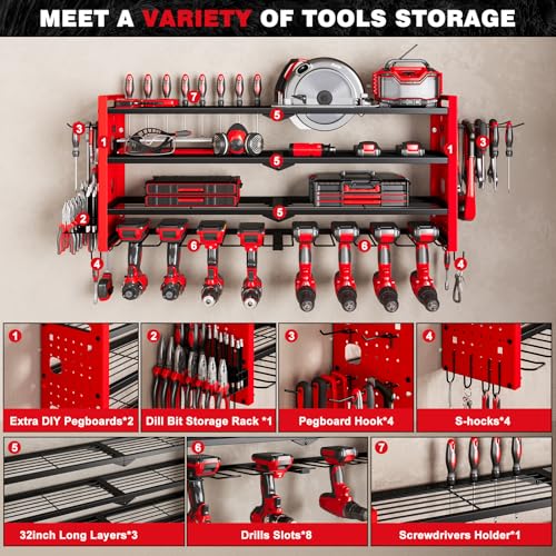 Power Tool Drill Holder Wall Mount (Red)