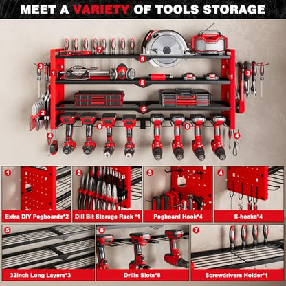 Power Tool Drill Holder Wall Mount (Red)