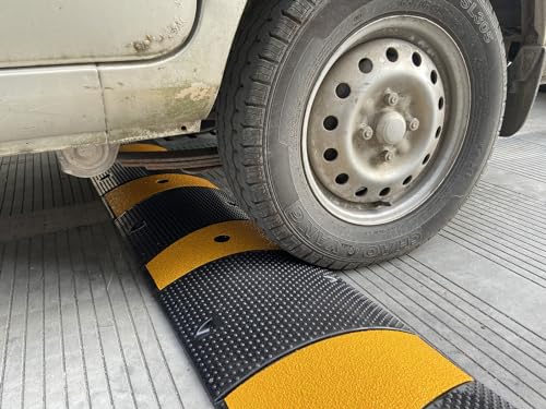 Rubber Speed Bump 6 Feet Rubber Driveway Modular Heavy Duty Speed 72.4 x 12 x 2.4 Inch Cable Protector Ramp for Garage Gravel Roads Asphalt Concrete (2 pack 6ft speed bump)