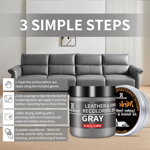 8.5oz Leather Recoloring Balm with 100ml Mink Oil (Gray / Leather Recoloring Balm+Mink Oil)