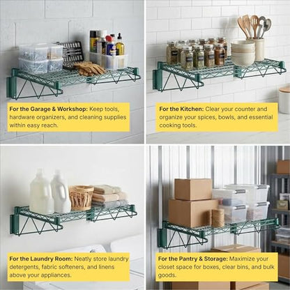 14" x 36" Green Epoxy Wire Wall Mount Shelf (Green / 14" x 36")