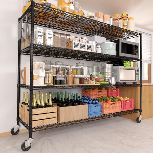 55.5" Wx24 x80 Heavy Duty Metal Wire Storage Shelving with Wheels (55.5"W x 24"D x 80"H)