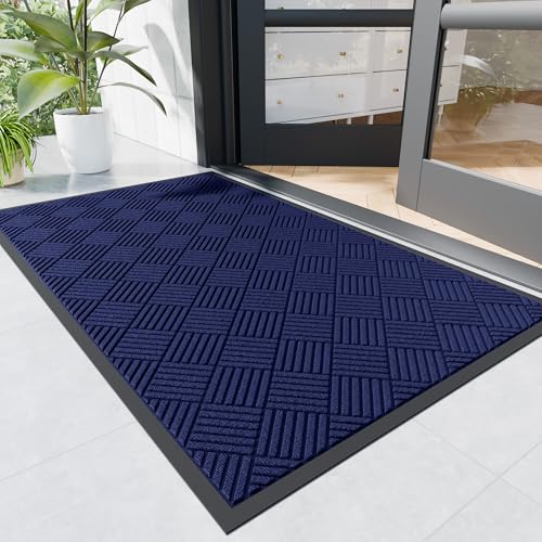 Durable Indoor Outdoor Door Mat (3' x 6' (Rectangular) / Blue-diamond)