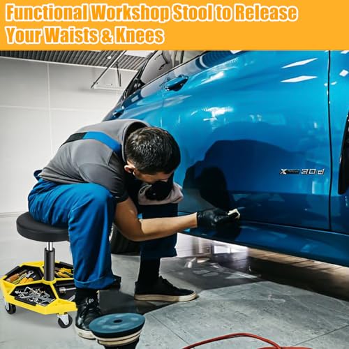 Adjustable Mechanic Rolling Stool (Yellow)