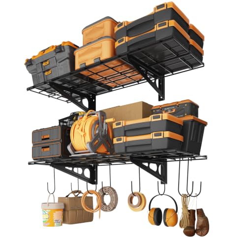 2 Pack 1x3 ft Garage Shelving with 8 Bike Hooks (Black / 2 pack-1x3 ft)