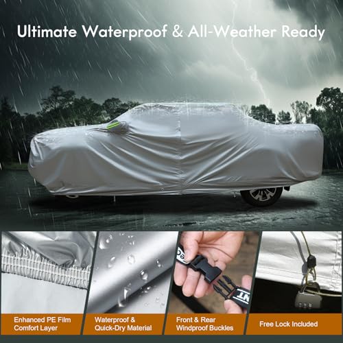 Hard Shell Truck Car Cover Waterproof UV (Silver-Red / TXL：for Truck(Lenght 245"))