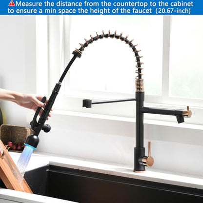 Single Handle Pull Down Sprayer Black&Rose Gold Kitchen Faucet (Black&Rose Gold)