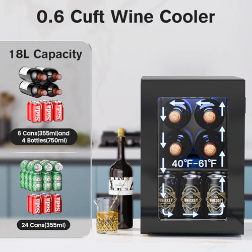 Wine Cooler Refrigerator with Glass Door (Black)