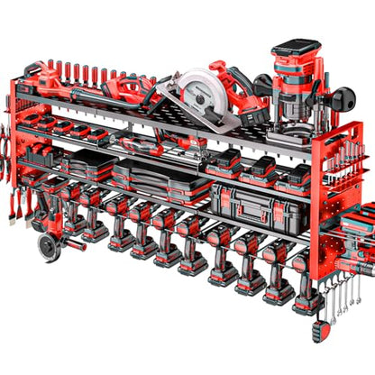 49.8" Power Tool Organizer Wall Mount (Red / 14 Drills Holder-4 Layers)
