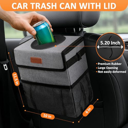 Car Trash Can with Lid Leak Proof Car Accessories for Women (3 Gallons / Grey)