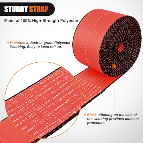 Truck Straps 4" x 30' Heavy Duty Tie Down with Flat Hooks (10Pcs 4in x 30ft Truck Straps Red)