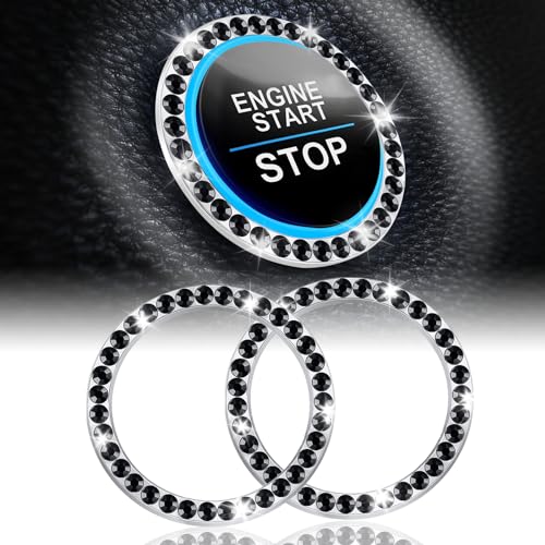 2 PCS Crystal Rhinestone Car Engine Start Stop Decoration Ring (Black)